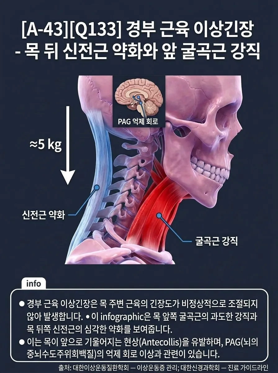 경부 근육 이상긴장 — 목 뒤 신전근 약화와 앞 굴곡근 강직