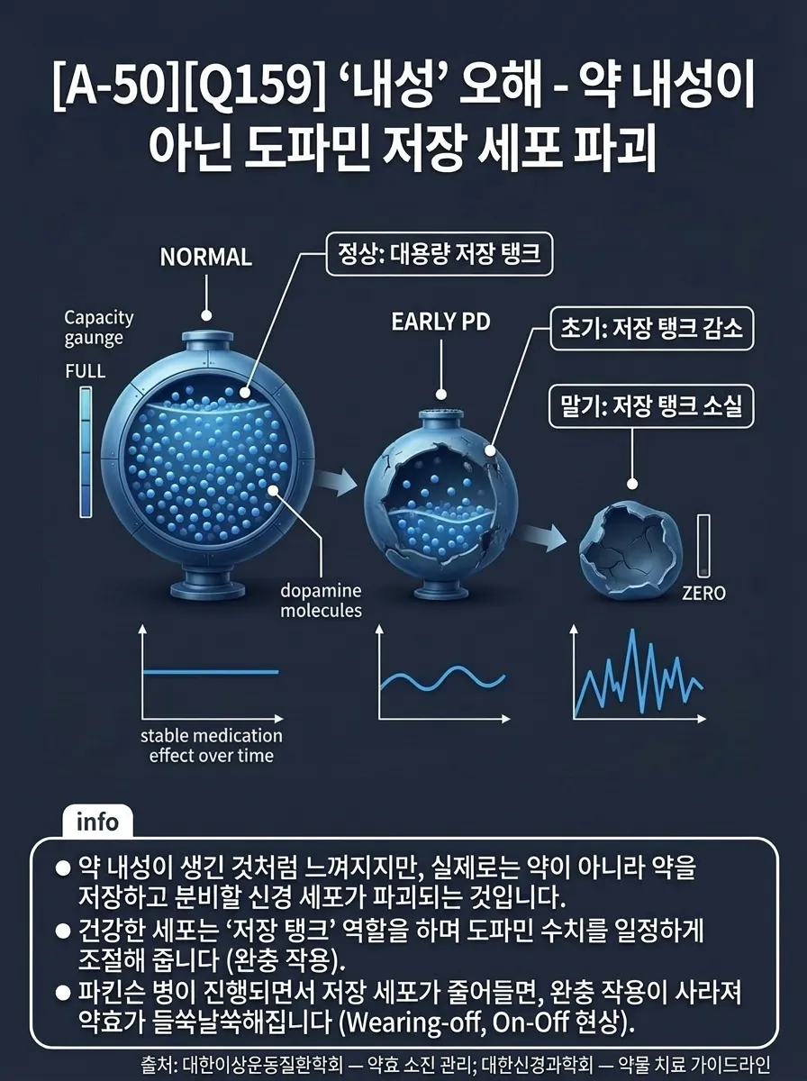 '내성' 오해 — 약 내성이 아닌 도파민 저장 세포 파괴