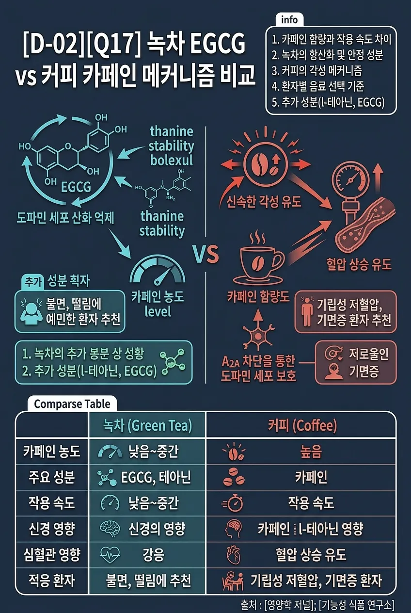 녹차 EGCG vs 커피 카페인 메커니즘 비교