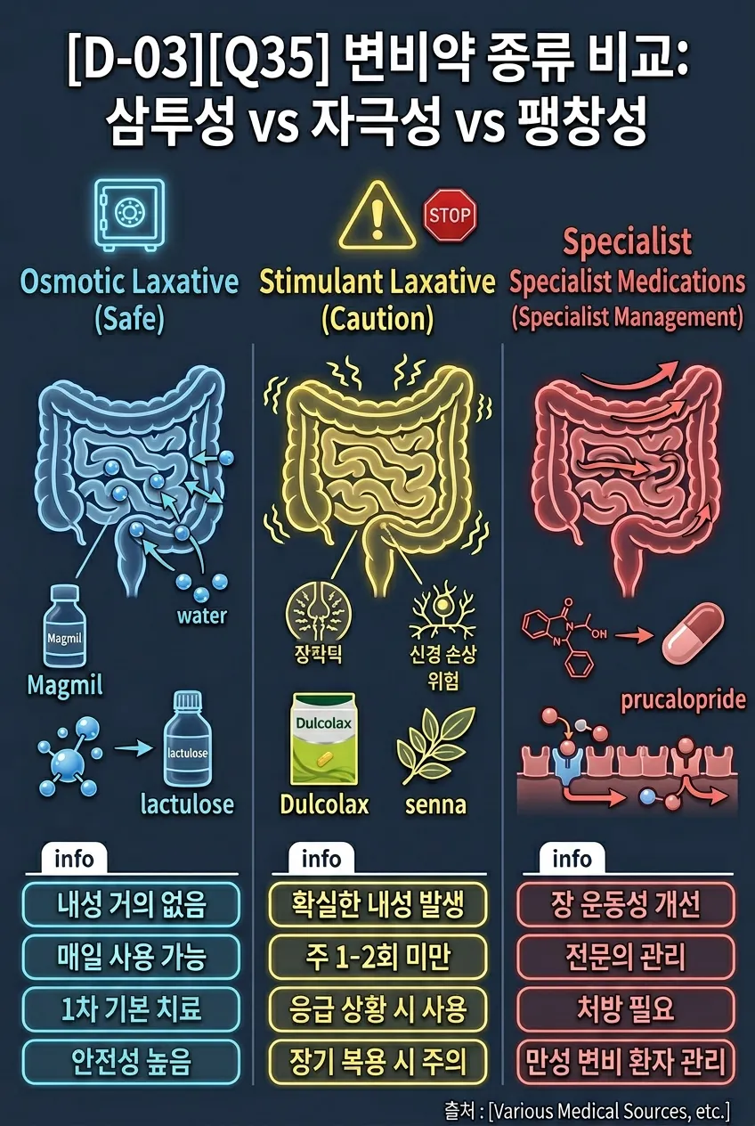 변비약 종류별 비교: 삼투성 vs 자극성 vs 팽창성