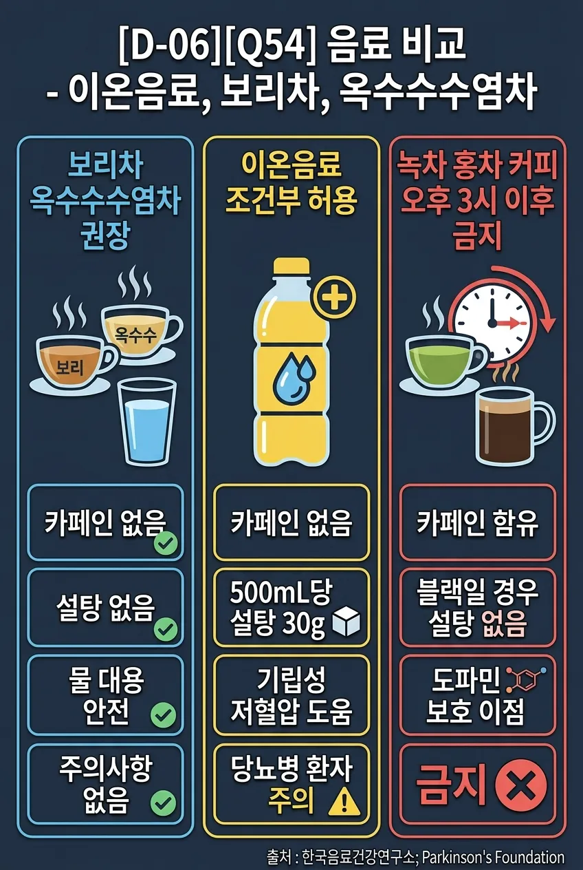 음료별 비교: 보리차·이온음료·카페인 음료