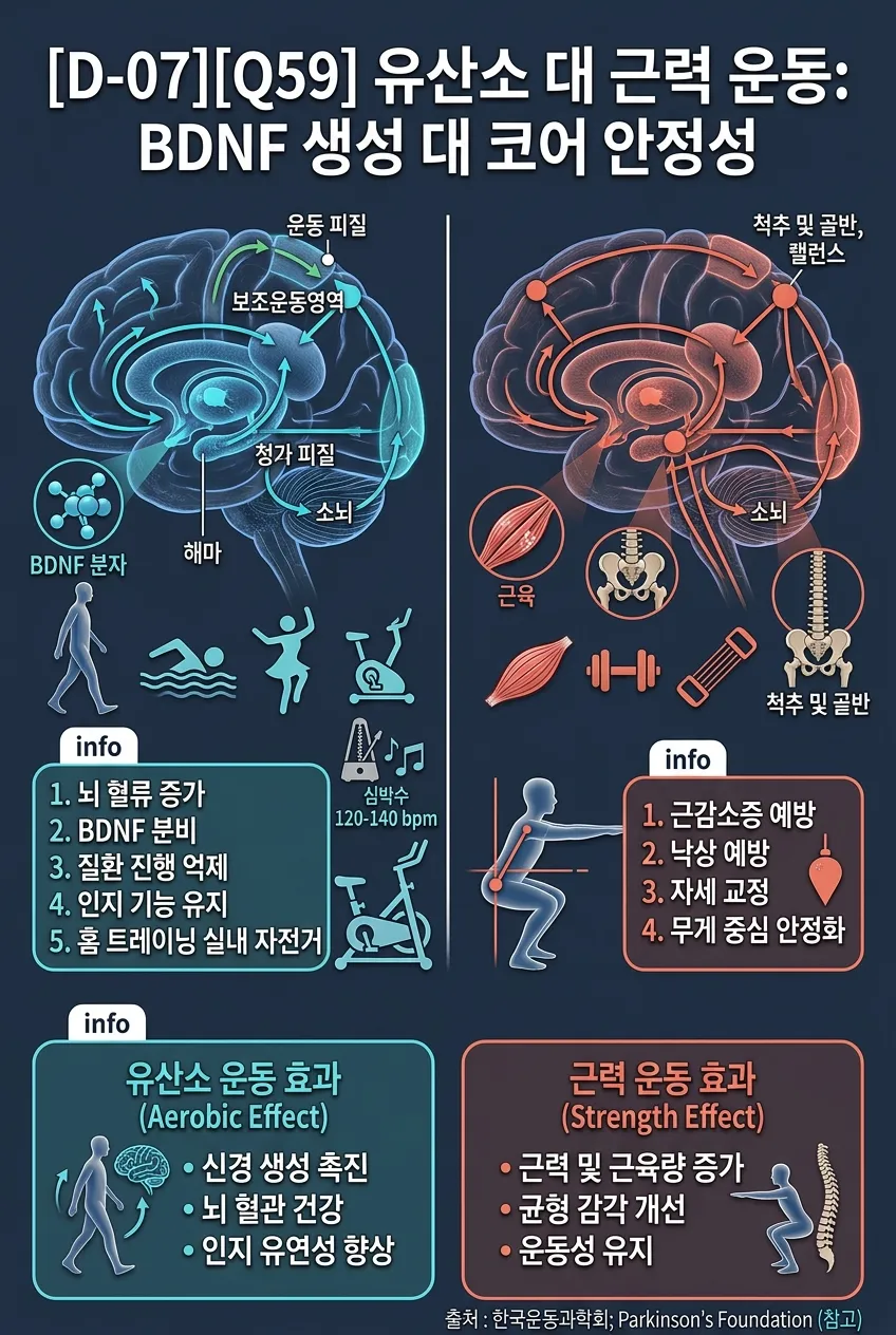 유산소 대 근력 운동: BDNF 생성 대 코어 안정성