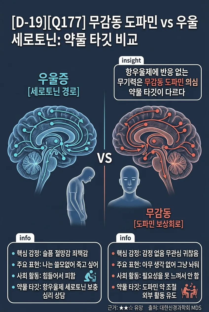 무감동 도파민 vs 우울 세로토닌: 약물 타깃 비교