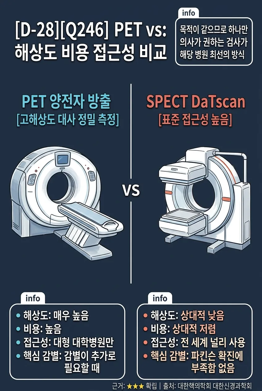 PET vs SPECT DaTscan: 해상도·비용·접근성 비교